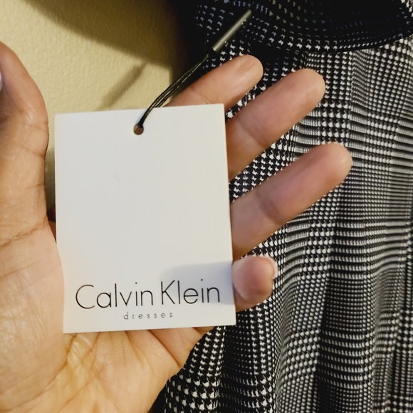 Calvin Klein Black & White Plaid Sheath Dress with Embroidery - Picture 8 of 14
